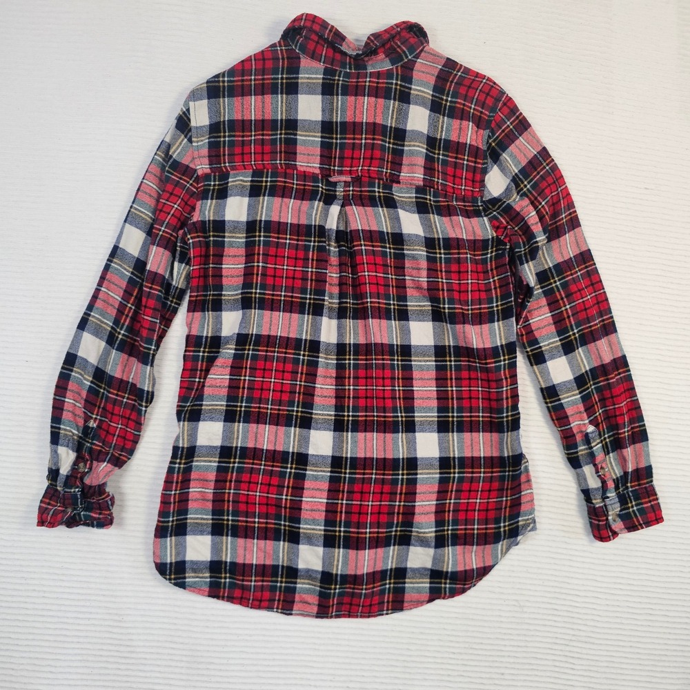 American Eagle Red Plaid Flannel Shirt Boyfriend Fit Button Down Medium - Picture 5 of 5